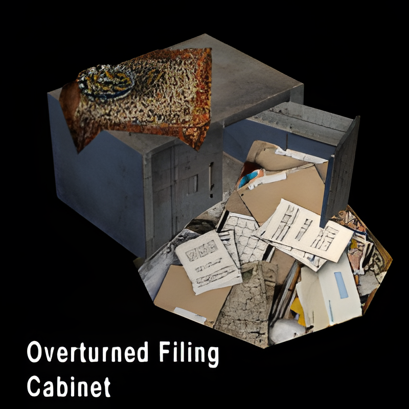 Damaged File Cabinets w/ Scattered Papers